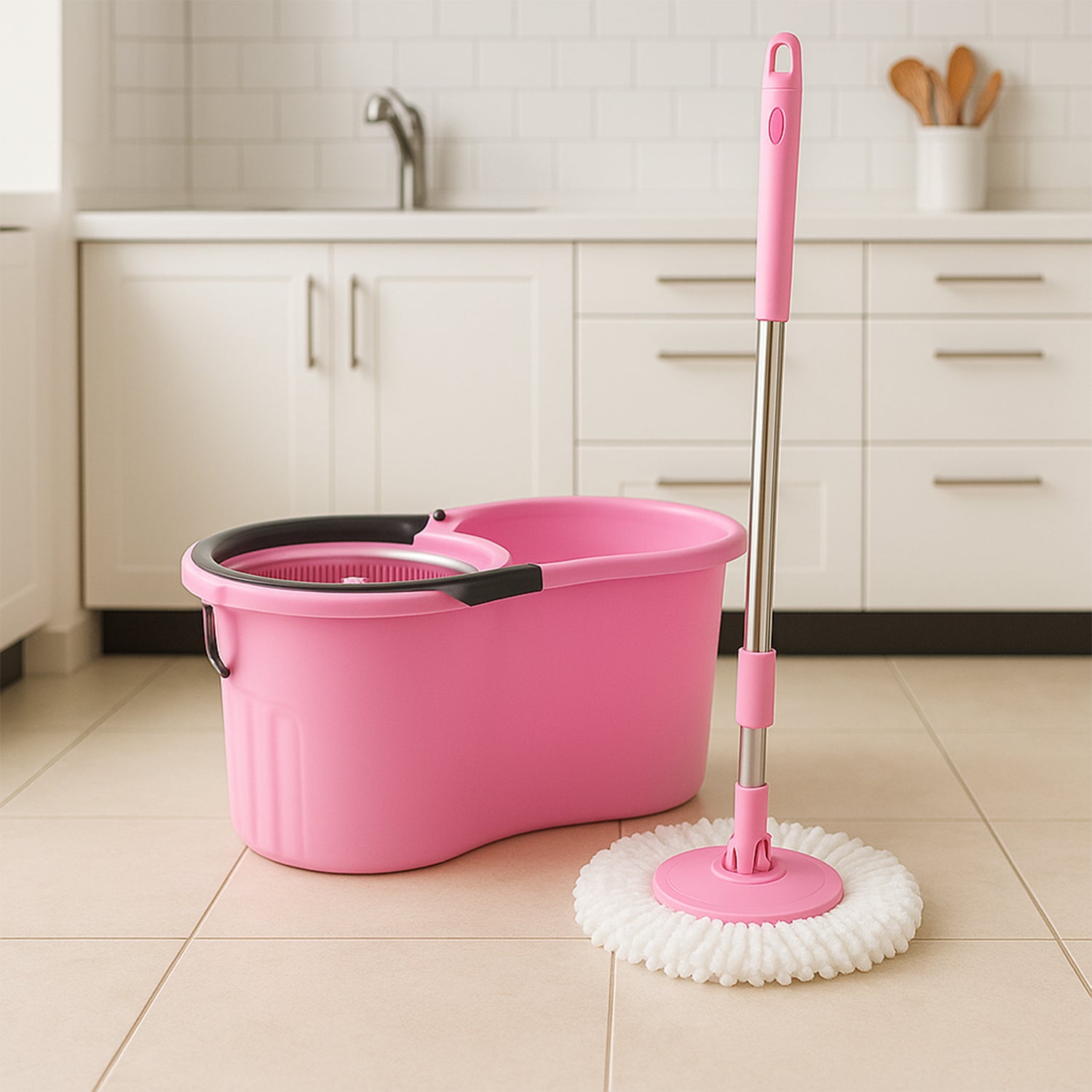 Quick Spin Mop With Steel Spin, Bucket Floor Cleaning, Easy Wheels & Big Bucket, Floor Cleaning Mop with Bucket